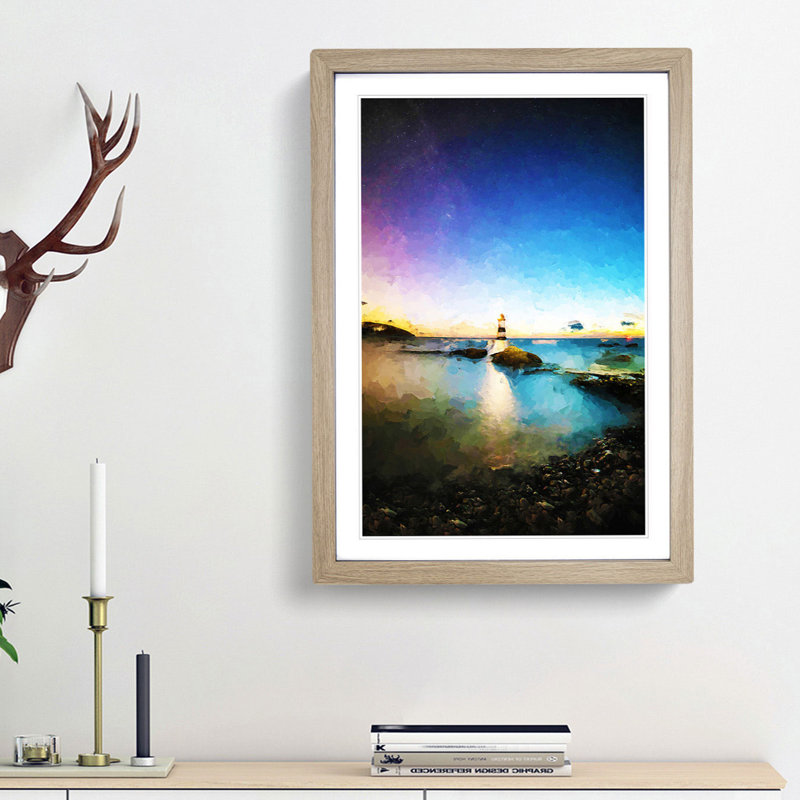 Penmon Lighthouse in Anglesey Wales in Abstract - Picture Frame Graphic Art Print, 65cm H x 48cm W x 2cm D, Oak Framed