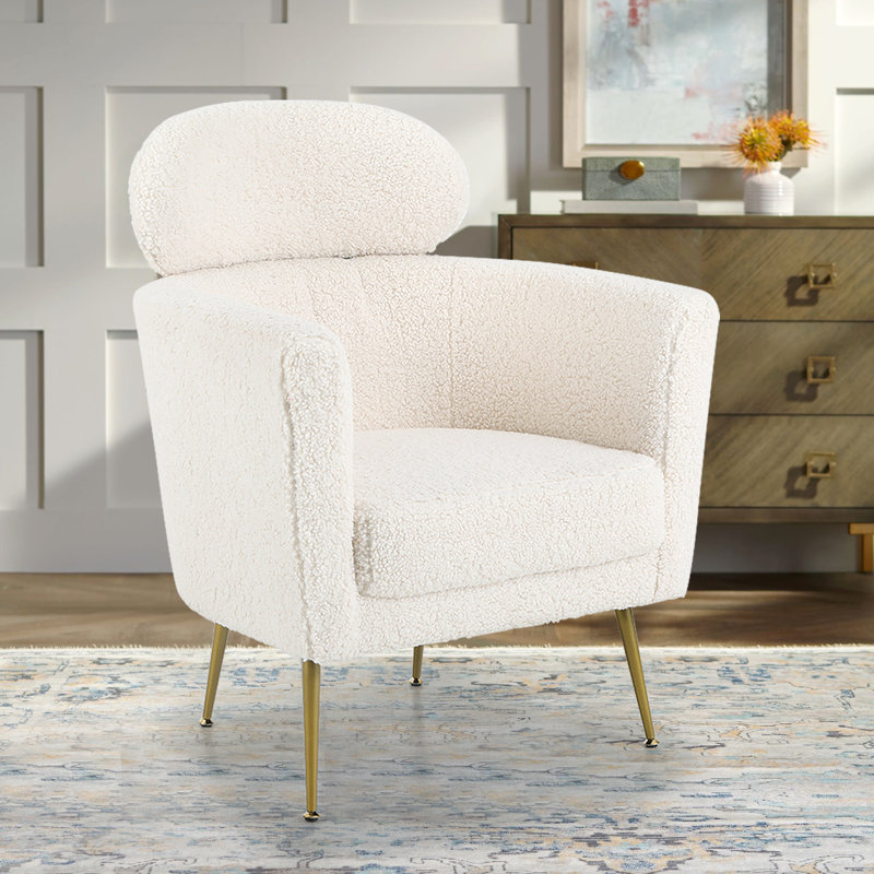 Aurich Upholstered Barrel Chair,  Warm White Polyester Blend
