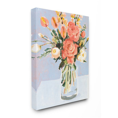 «Blush Tulip and Rose Spring Floral Bouquet» par Victoria Borges, impression sur bois
