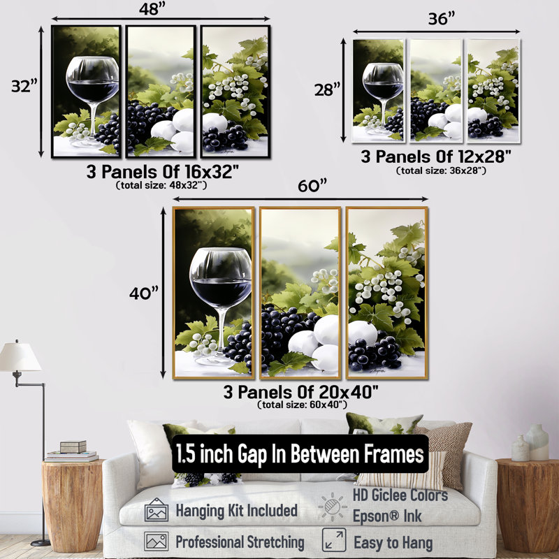 «Vineyard Harvest Wine And Grape II - Vineyard», ensemble de reproduction d'art mural, H 28 po x l 36 po, Noir