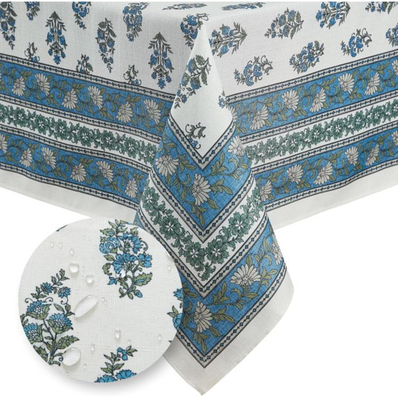 Home Fashions Tropez Paisley Block Print Coastal Stain & Water Resistant Indoor/Outdoor Fabric Rectangle Tablecloth