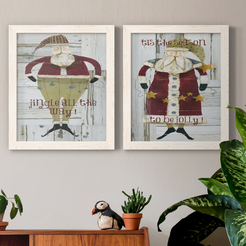 Jingle Santa - ensemble de 2 reproductions, H 24 po x l 36 po x P 1,5 po, Toile blanche encadrée, Pas de tapis