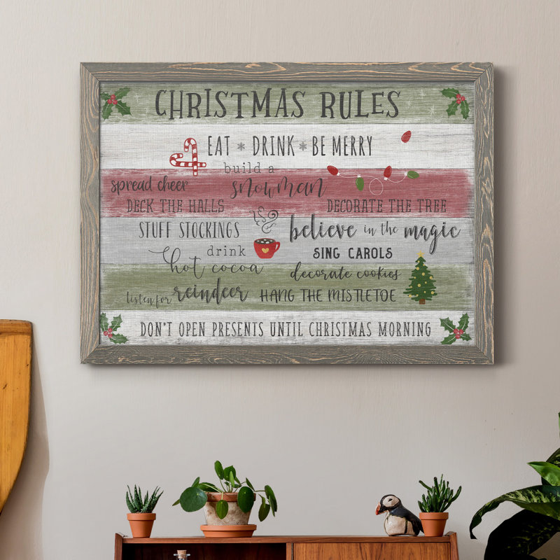 Christmas Rules - Reproduction d'art graphique sur toile, H 37,5 po x l 27,5 po x P 1,5 po, gris