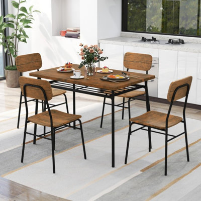 5-Piece Table Set for 4 with Metal Frame and Storage Rack