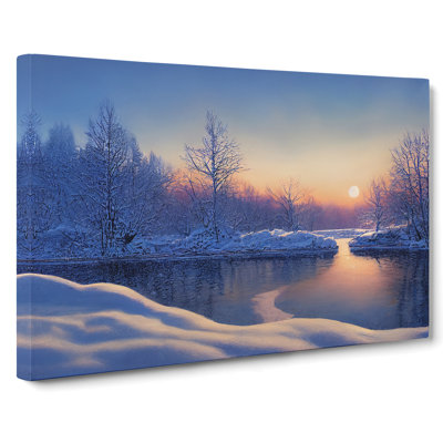 Winter Forest Lake Sunrise - Wrapped Canvas