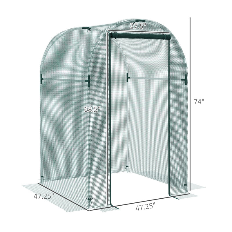 Galvanized Steel Crop Cage, Plant Protection Tent With Zippered Door, 4' X 4', Green, Green, 3.9' W x 3.9' D