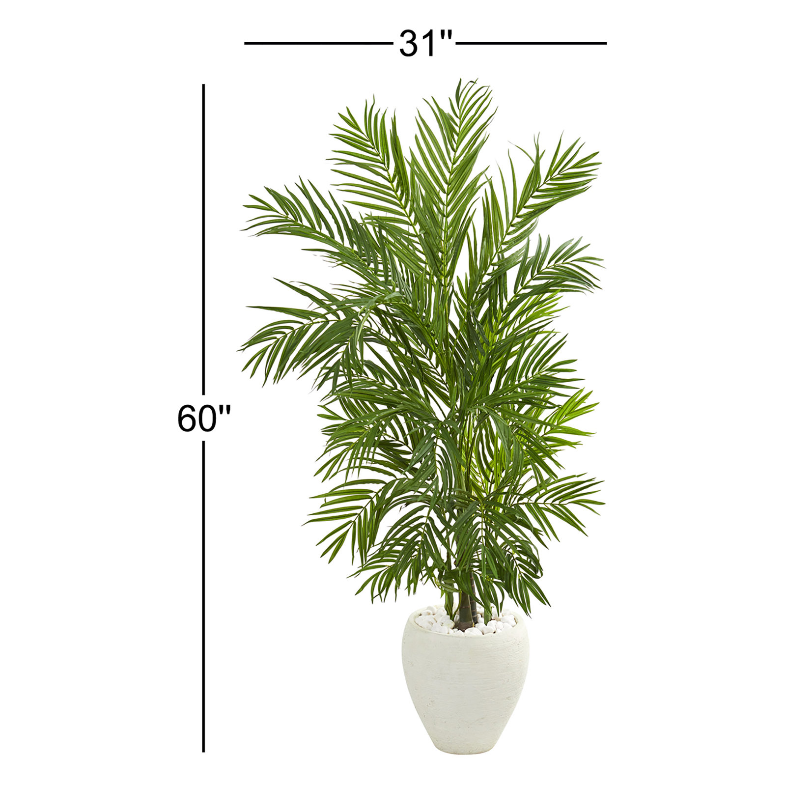 Faux Palm Tree in Ceramic Planter, White, 60" H x 31" W x 25" D