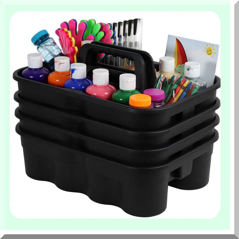 Ultimate CleanPro Portable Caddy Set - 4 Pack Black Organizer with Handle for Efficient Cleaning Supplies Storage
