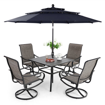 Leonard 4 - Person Patio Dining Set Umbrella Hole Included Square Table with Cushions Included