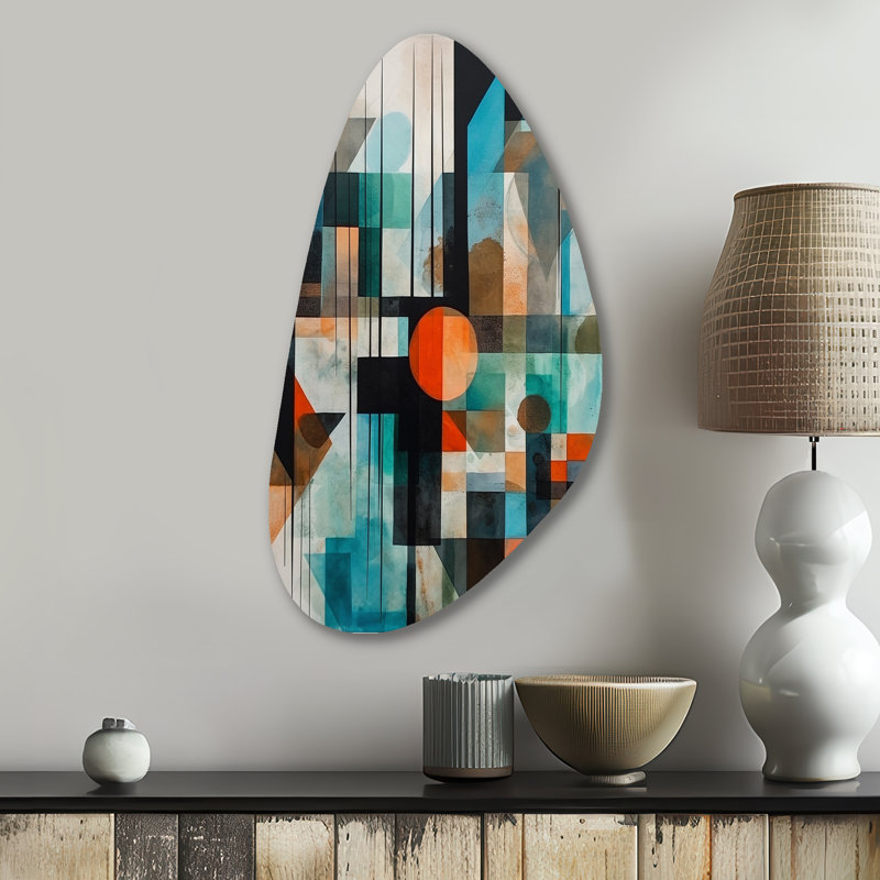 Orange Abstracted Geometric Explorations I - Abstract Fall Shape Assymterical Metal Wall Art, 31" H x 17" W