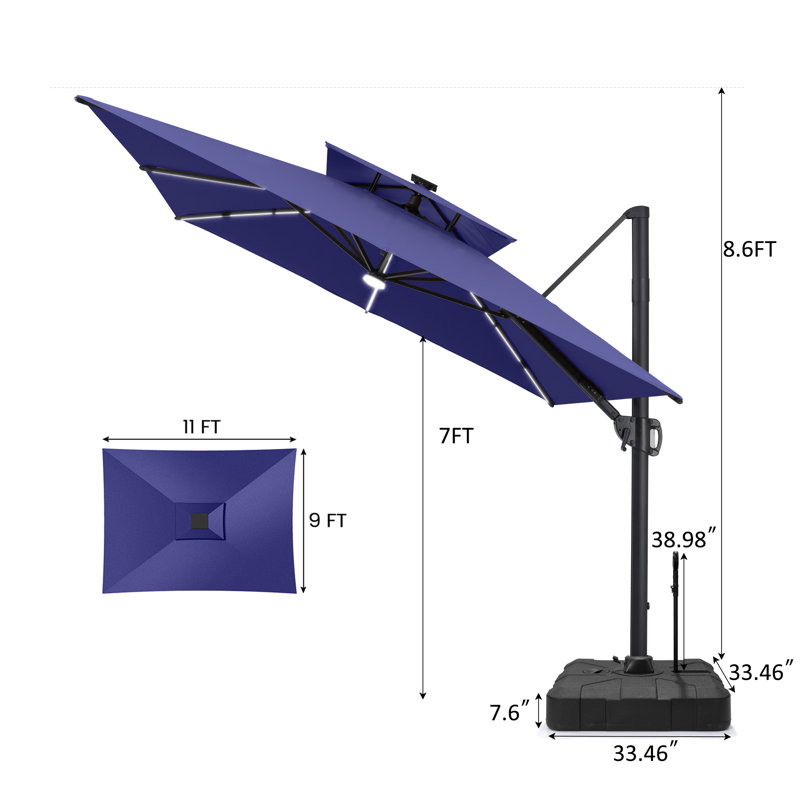 Parasol rectangulaire en porte-à-faux à DEL 128 pi Mobilité d'une personne, Marine