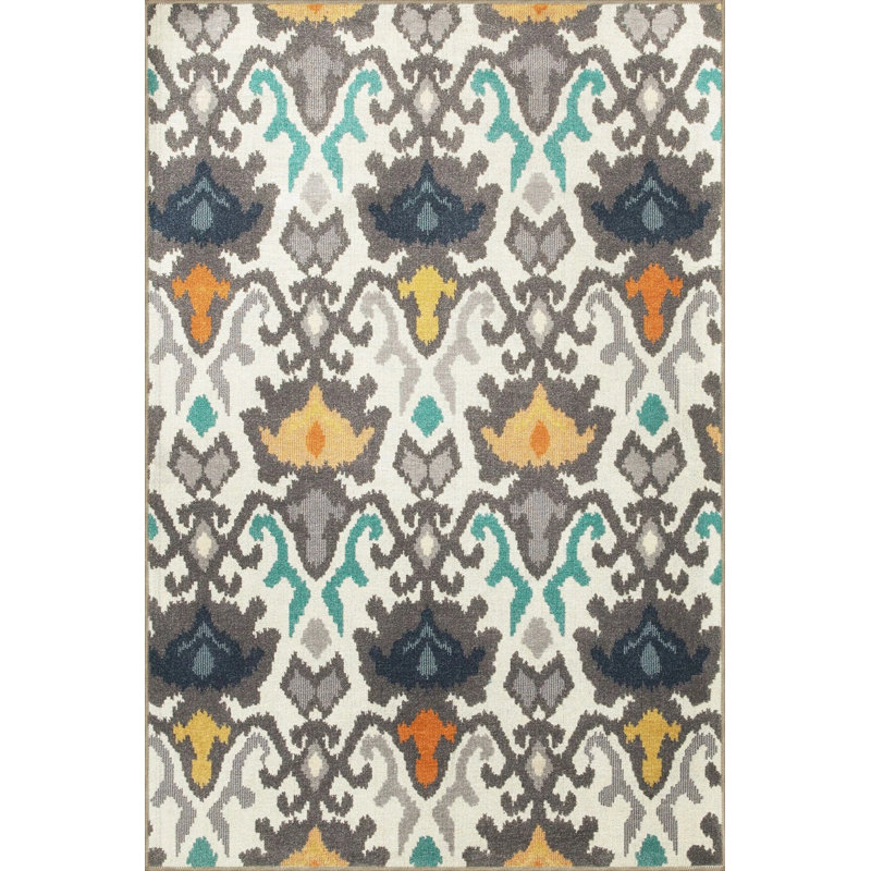 Gray Blue Themed Multicolored Motif Patterned Vintage Decorative Carpet, Rectangle 3'4" x 5'