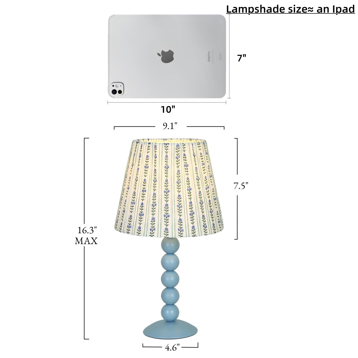 16” Table Lamp with Fabric Lampshade, Gray-Blue