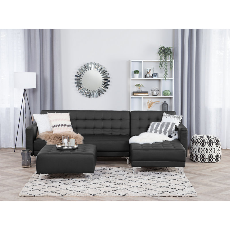 Finnegan 4 Seater Faux Leather Sofa Bed, Black, Right Hand Facing