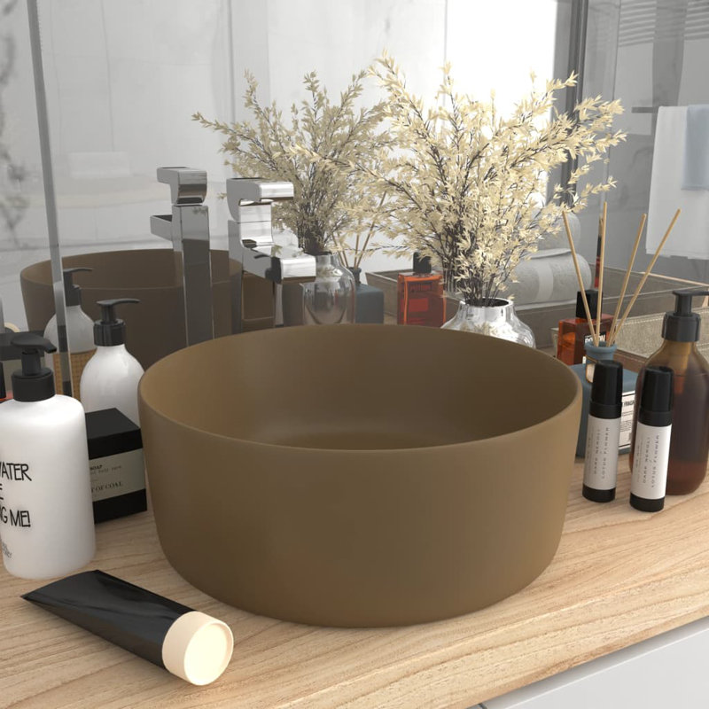 Belfry Bathroom Katha 400mm L x 400mm W Ceramic Circular Sink, Cream