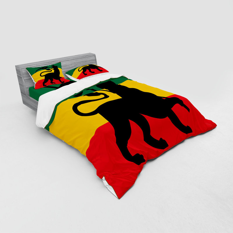 Ensemble de housse de couette éclectique en microfibre noir / rouge / vert Rasta