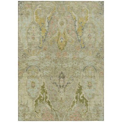 Machine Washable Indoor/Outdoor Xhevrie Khaki Rug