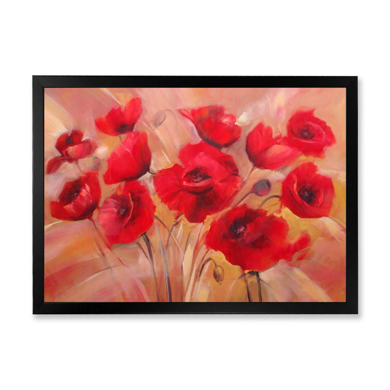 Coquelicots rouges - reproduction sur cadre flottant, H 8 po x l 12 po x P 1 po, Cadre noir