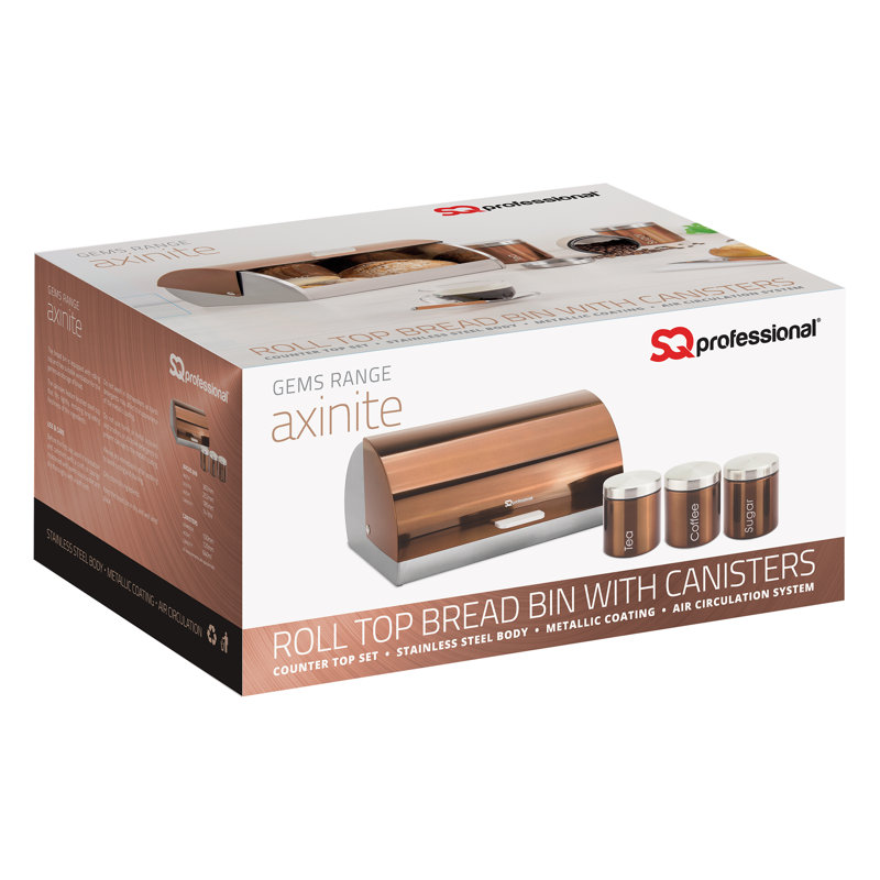 SQ Professional Gems 4 - Piece Stainless Steel Bread Bin and Canister Set, Axinite (Copper)