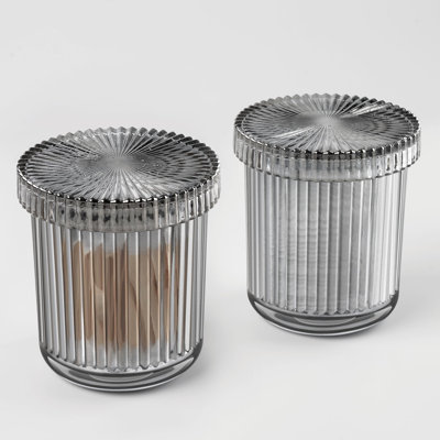 Ensemble de 2 porte-tampons en coton, pots d'apothicaire avec couvercles, organisateurs de salle de bain et boîte de rangement, ensemble de pots de décoration de salle de bain vintage en verre
