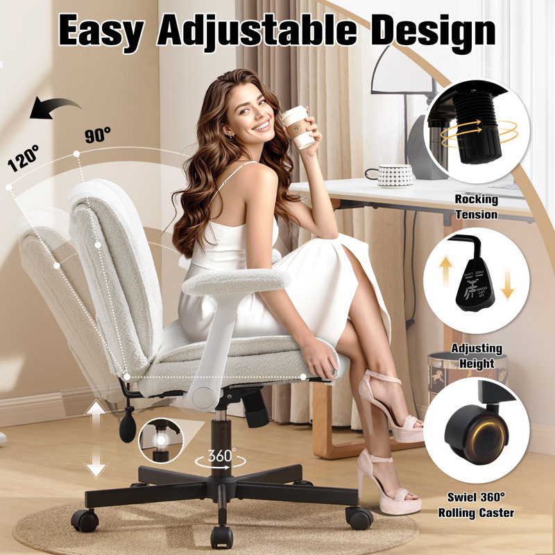 Criss Cross Home Office Chair With Adjustable Backrest,Swivel Wheels And Adjustable Armrest, Beige