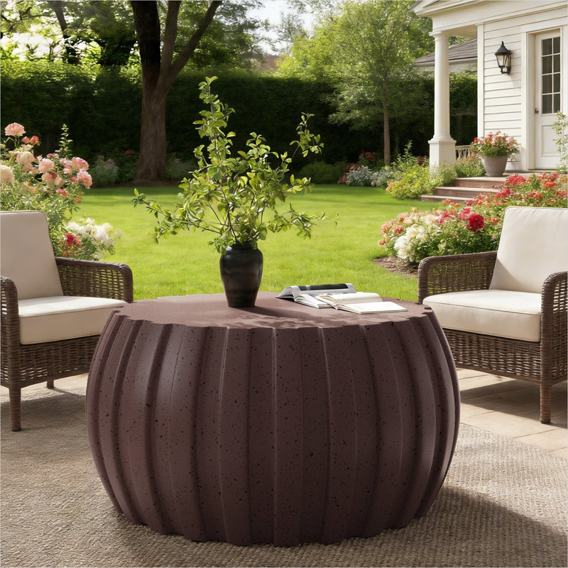 Table basse rectangulaire avec surface résistante à l'eau, faux béton brun chaud, 35,43 pouces de large, pour le salon ou le patio