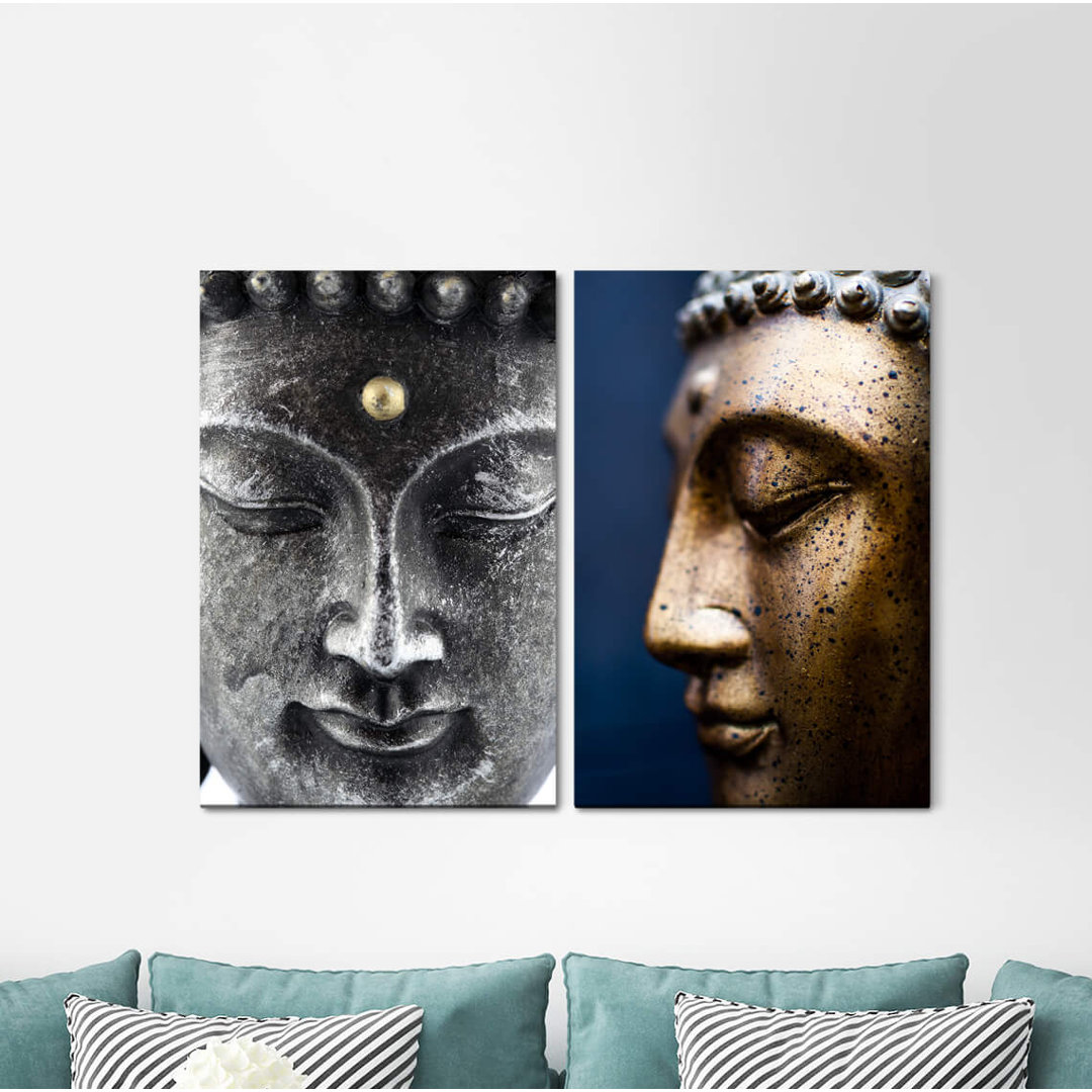 2-tlg. Leinwandbilder-Set - Fotografie „Buddha Head Rebirth Meditation Yoga Mindfulness Positive Energy”