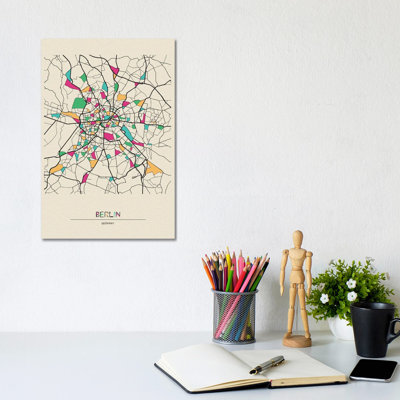 Berlin, Germany Map by Ayse Deniz Akerman - Wrapped Canvas Gallery-Wrapped Canvas Giclée