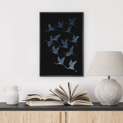 Reproduction d'art encadrée sur toile - Oiseaux volants rétro pour décoration de salon