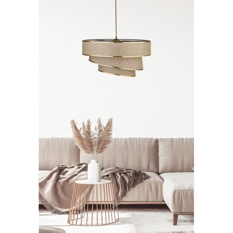 Lustre réglable élégant avec capuchon en tissu, brun et or, 15,7 po de diamètre x 8,3 po de hauteur | Douille E27 de 40 W maximum (ampoule non incluse) | Conception polyvalente pour le salon, la salle à manger et le vestibule, indice de protection IP20