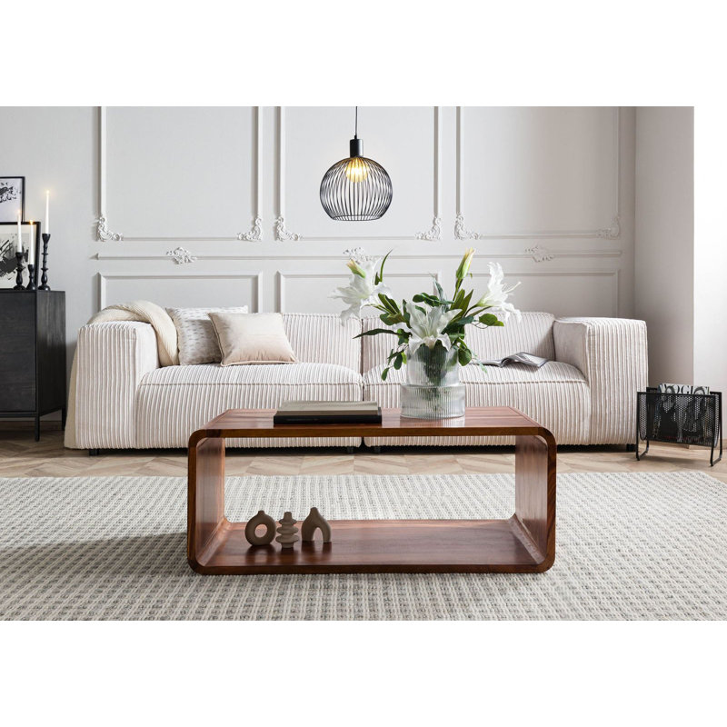 Solid Wood Floor Shelf Coffee Table with Storage, Brown