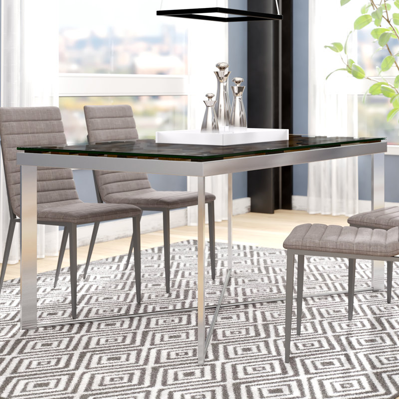 Alagan Glass Top Metal Base Dining Table