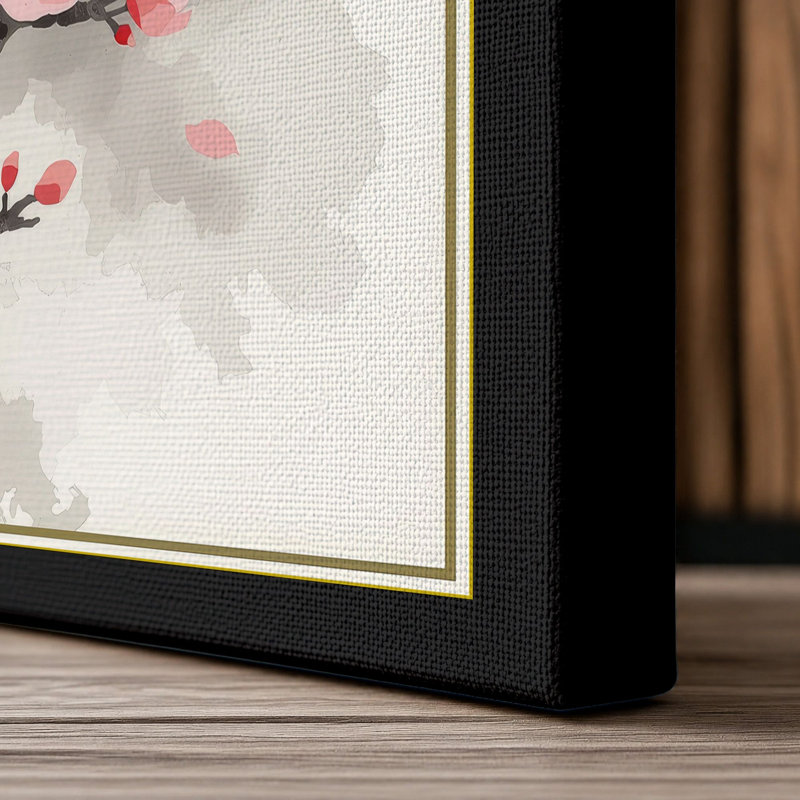 Moonlit Cherry Blossom Japandi - Wrapped Canvas, 18x12 - 45.7 x 30.5 cm, Black Border