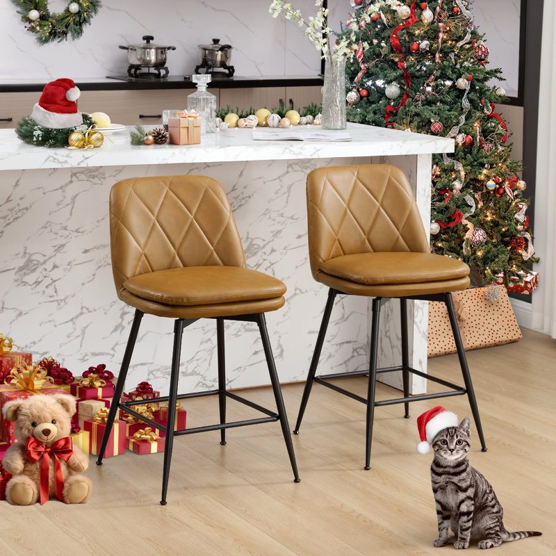 Tabouret pivotant Sheresa, Tabouret de bar (siège d'une hauteur de 28,4 po), Brun
