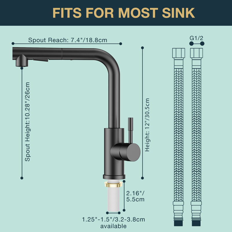Pull Down Spray Single Lever Kitchen Tap, Black