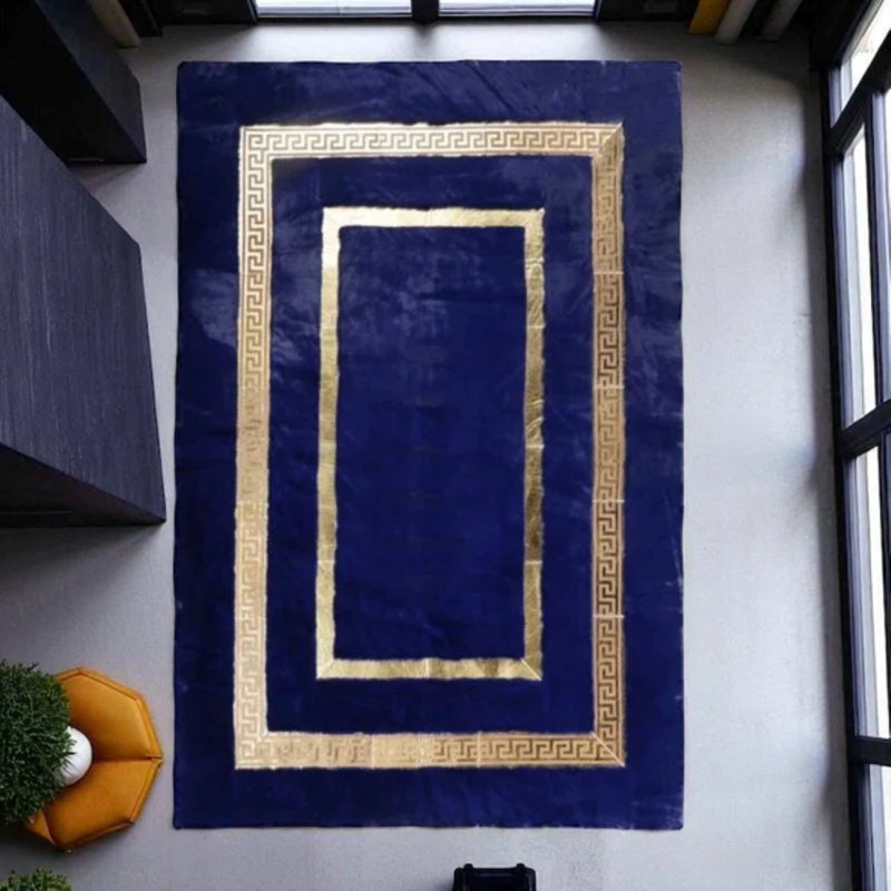 Tapis moelleux bleu marine, tapis de salon doux de taille personnalisée, Rectangulaire 8 pi x 10 pi
