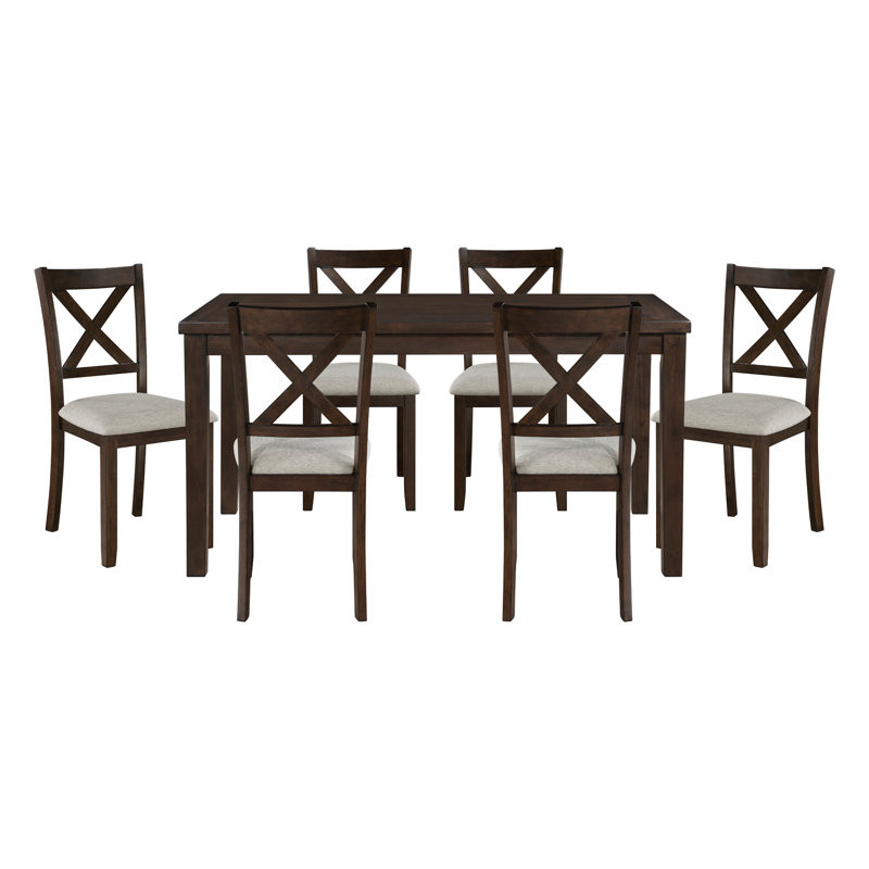 Ensemble de table de salle à manger en bois foncé 7 pièces et chaises d'appoint beige