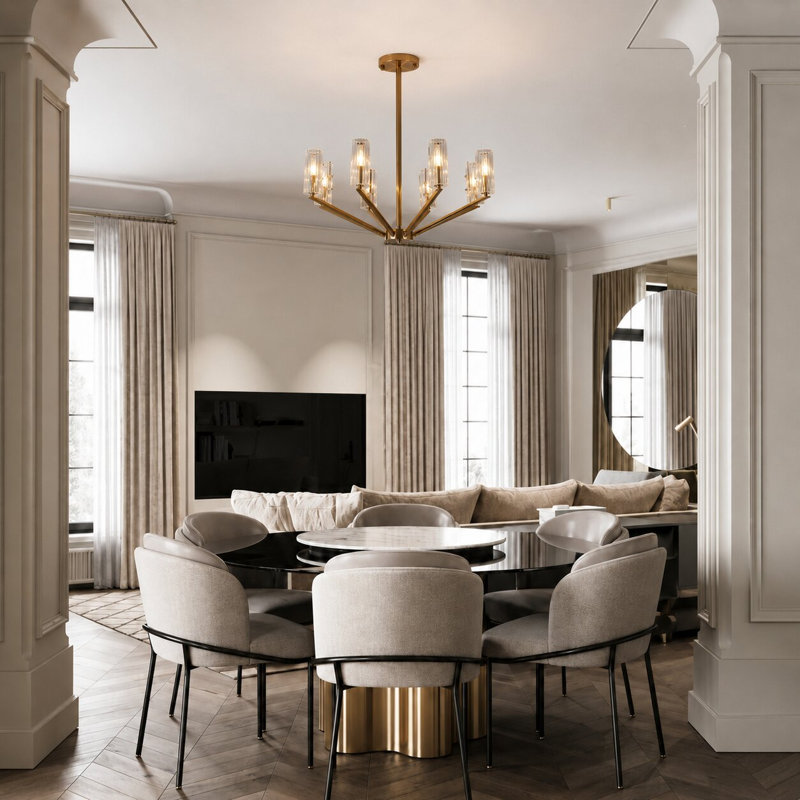 Lustre transitionnel en cuivre 8 lumières