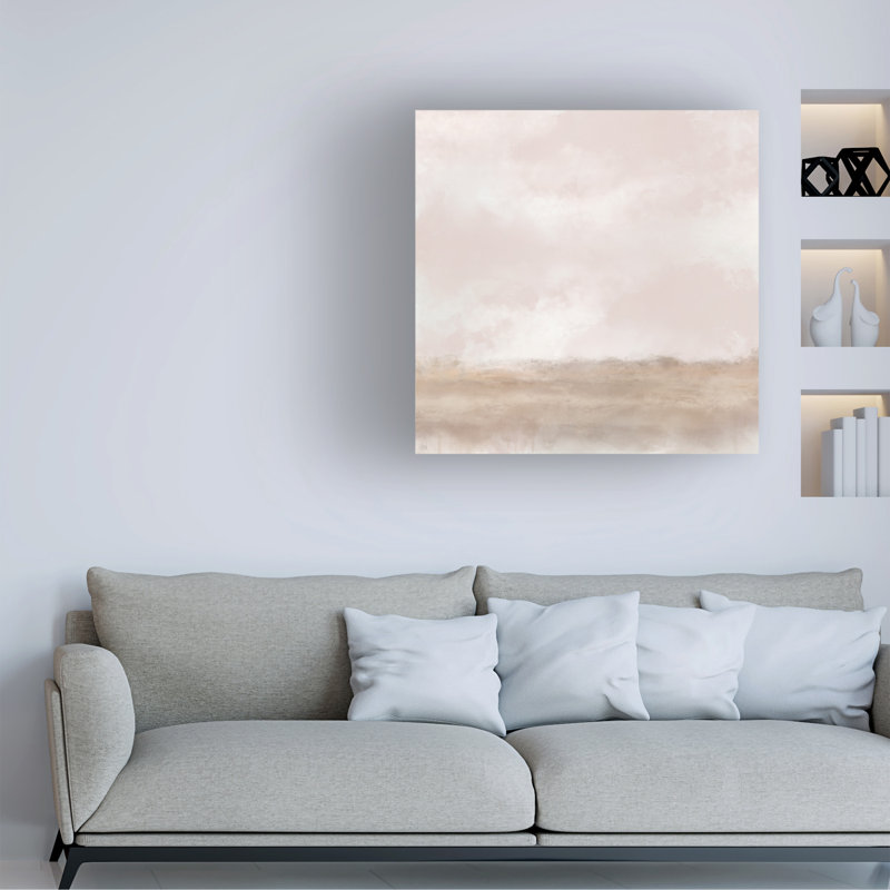 «Line and Brush», pêche, ciel rose 2, art sur toile, H 14 po x l 14 po