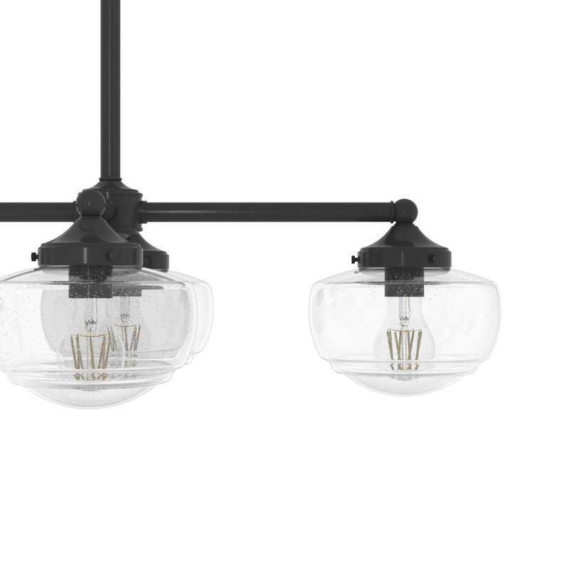 Noble Bronze 52" Linear Chandelier with Clear Seeded Glass Shades