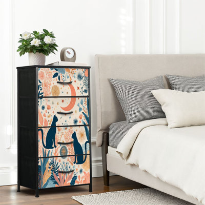 Commode 4 tiroirs pour chambre à coucher, commode étroite, plateau en bois et structure en fer de travail 18 po x 37,5 po - (l x H)
