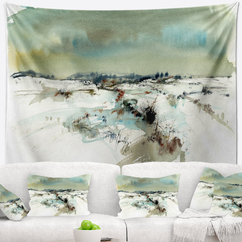 Tapisserie aquarelle paysage enneigé, H 50 po x l 60 po
