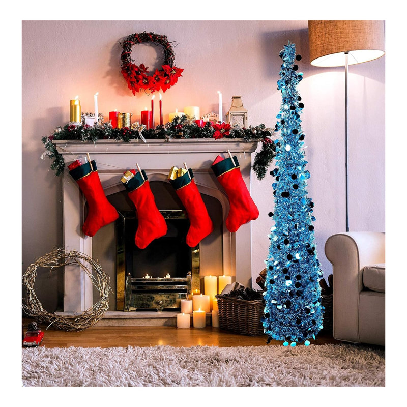 Arbre de Noël 5 pi bleu clair Tinsel - arbre de Noël escamotable escamotable avec sac