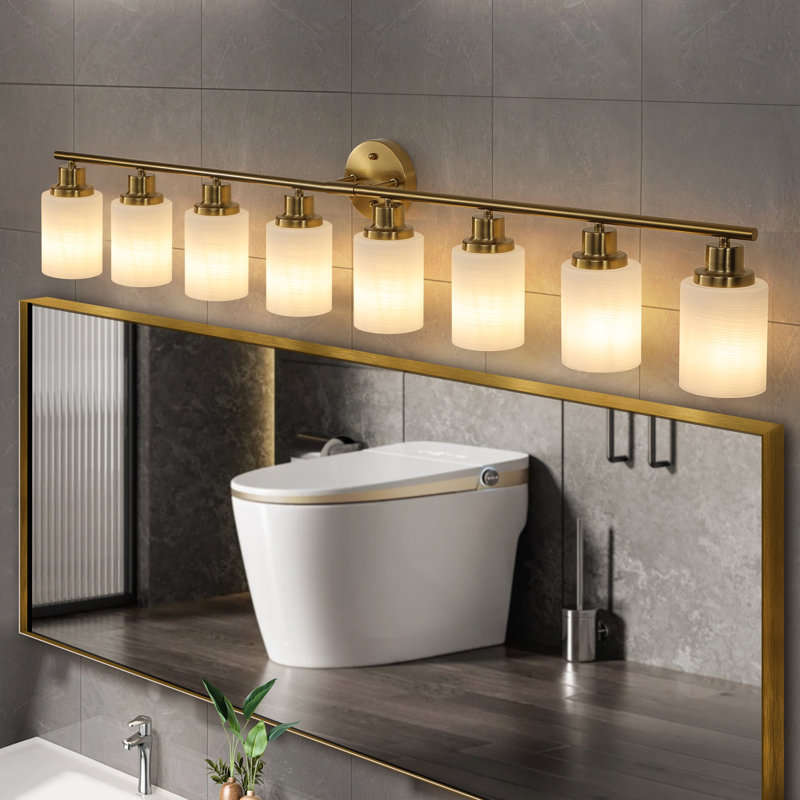 Éclairage de meuble-lavabo à intensité variable avec abat-jour en verre blanc pour chambre à coucher, salle de bain, 8, Doré