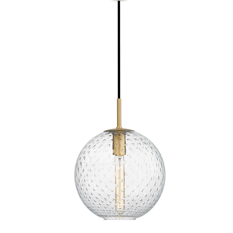 Rousseau 1 Light Pendant, 12.75" H X 11.25" W X 11.25" D, Clear, Aged Brass