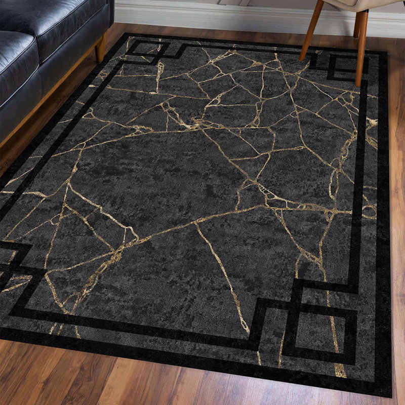 Tapis rectangulaire gris foncé en polypropylène tissé à plat à la machine Keesee, Rectangle 4 pi 11 po x 7 pi 7 po