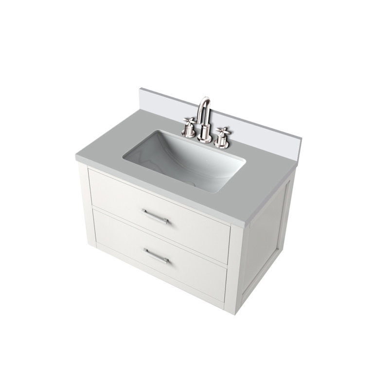 Ensemble de meuble-lavabo simple avec plateau en marbre de culture et robinet, Blanc