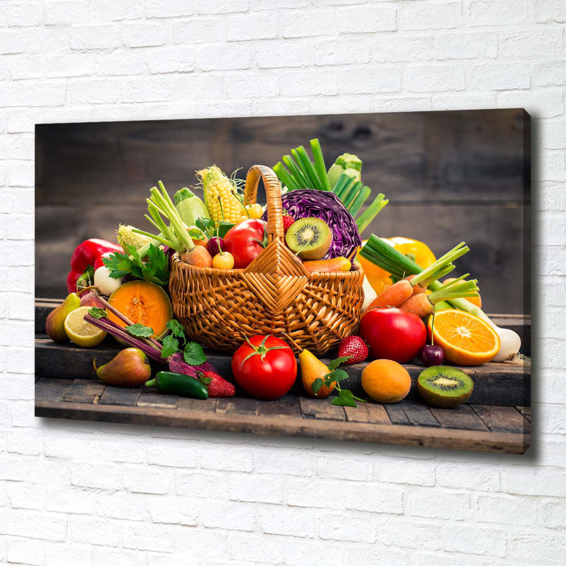 A Basket Of Fruit Vegetables - No Frame Print on Canvas
