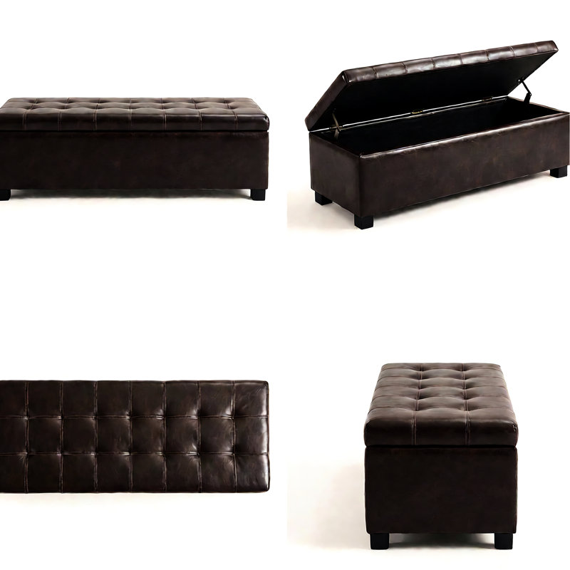 Rangement brun 50,02 pouces avec capacité de charge de 300 lb, mousse haute densité et charnières de banc multifonctionnelles, bois massif, cuir synthétique utilisé comme siège supplémentaire