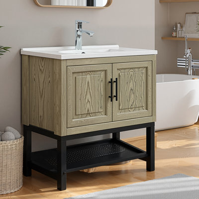 Meuble-lavabo simple 36 po avec armoire MGO, comptoir en porcelaine et robinet inclus
